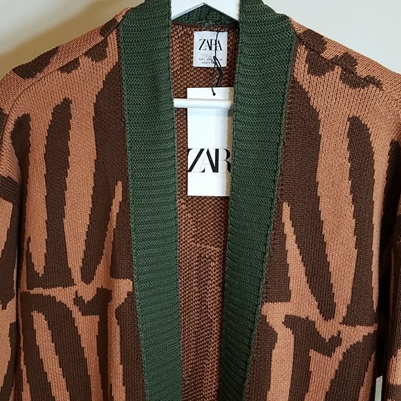 Zara Abstract Jacquard Cardigan Brown - Picture 2 of 3